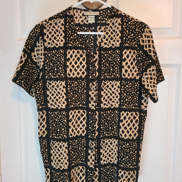 Notations Woman's Short Sleeve Blouse,  Size: Small  Color: Black w/ Patterning - Picture 3 of 9